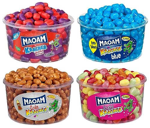 Haribo Maoam, 4er Set, Wild Red Berry, Cola Kracher, Blue, Fruchtkracher, Dragees, Kaubonbon… von H-O