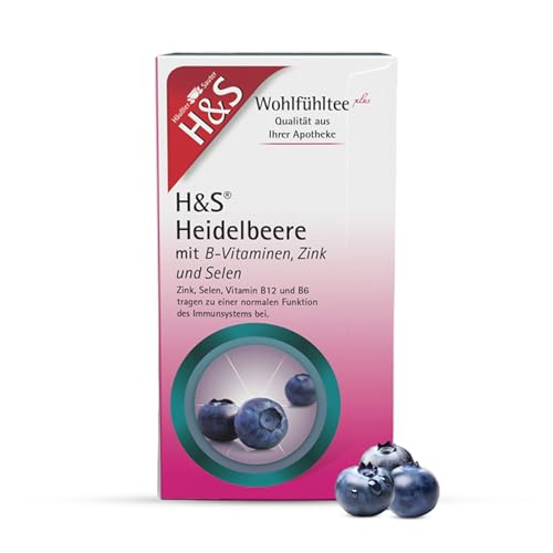 H&S Heidelbeere mit B-Vitaminen, Zink und Selen Tee: Früchtetee zum Wohlfühlen mit wertvollen Zusatzstoffen, 20 x 2,5 g von H & S