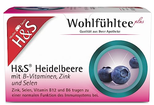 H&S Heidelbeere mit B-Vitaminen, Zink und Selen Tee: Früchtetee zum Wohlfühlen mit wertvollen Zusatzstoffen, 20 x 2,5 g von H & S