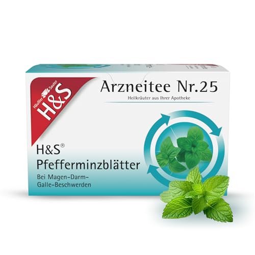 H&S Pfefferminzblätter: Arzneitee Nr. 25 Pfefferminztee bei Magen-Darm- und Gallenbeschwerden, pure Pfefferminz getrocknet, 20 x 1,5 g von H & S