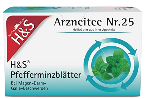 H&S Pfefferminzblätter: Arzneitee Nr. 25 Pfefferminztee bei Magen-Darm- und Gallenbeschwerden, pure Pfefferminz getrocknet, 20 x 1,5 g von H & S