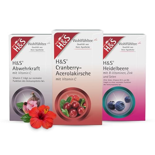 H&S Vitamin-Bundle: H&S Abwehrkraft mit Vitamin C, H&S Cranberry-Acerolakirsche mit Vitamin C und H&S Heidelbeere mit B-Vit. Zink und Selen zur Unterstützung des Immunsystems, 3 x 20 Beutel von H & S