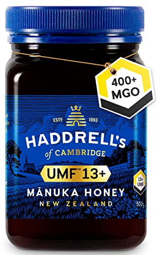 Haddrells Manuka Honig - 400+ MGO, 500g - Premium Honig aus Neuseeland mit zertifiziertem Methylglyoxal Gehalt, laborgeprüft - Manukahonig von HADDRELLS OF CAMBRIDGE