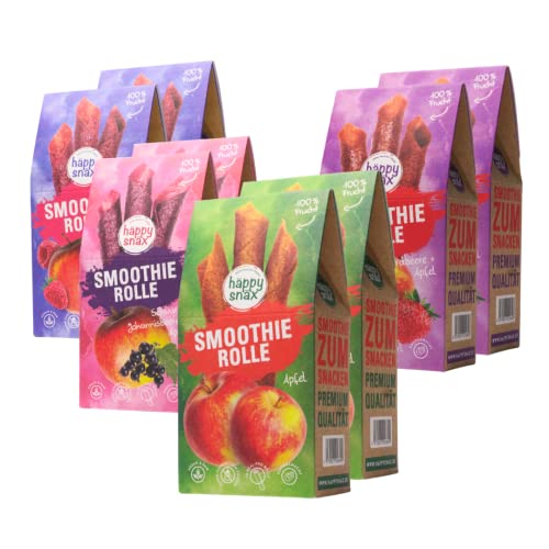 HÄPPYSNÄX Bio Smoothierollen Vorteilspaket 8 Stück - Frucht Snack aus 100% Frucht: Apfel, Erdbeere, Himbeere, schwarze Johannisbeere von HÄPPYSNÄX