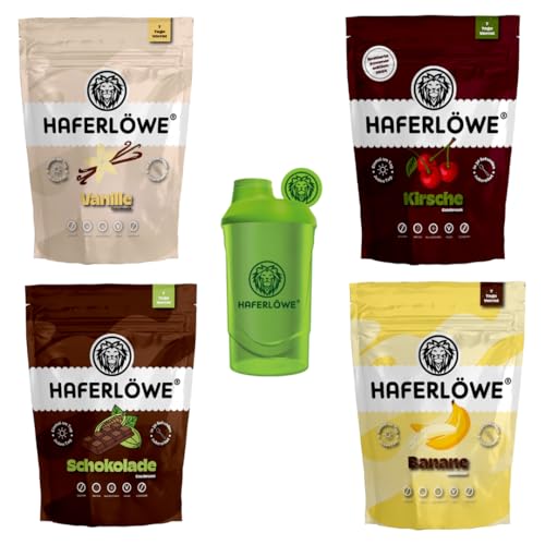 Haferlöwe Haferkur Starter-Set - Hafertage Trinkmahlzeit in lecker - Haferkur mit 4 Geschmacksrichtungen für 28 Trinkmahlzeiten inkl. Shaker und Hafertage Leitfaden von HAFERLÖWE