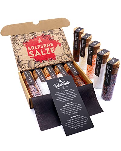 TIMBER TASTE® Gourmet Salz Gewürze Geschenkset | 5 erlesene Salze aus aller Welt | Gewürze Set Geschenk für Mann & Frau Geburtstag | Besonderes Geschenk Set Erwachsene | Salz Gewürze Set für Sie & Ihn von Timber Taste