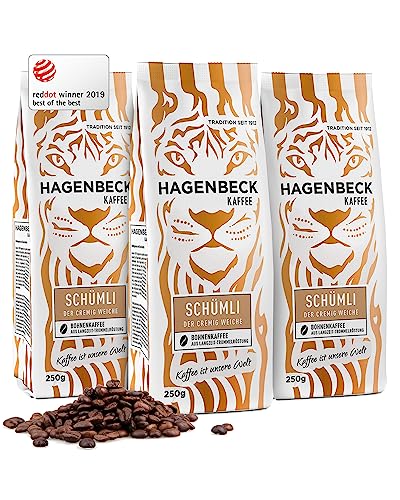 Hagenbeck Schümli Kaffee 3x250g (750g) | Ganze Kaffeebohnen aus traditioneller Röstung | Satt-vollendeter Geschmack mit feiner Crema | Bohnenkaffee stark & kräftig | Ideal für Kaffee-Vollautomaten von Hagenbeck Kaffee