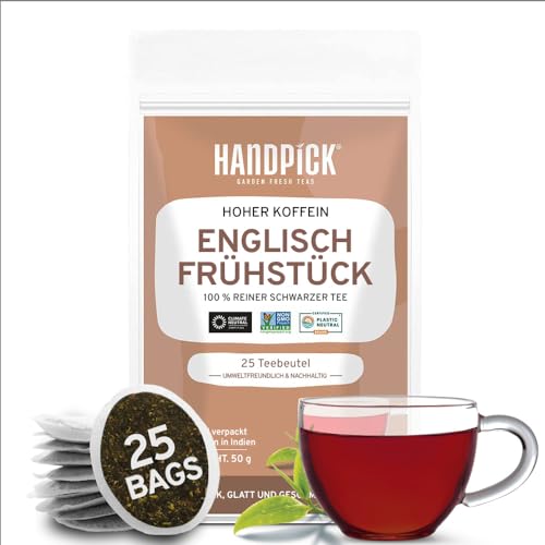 HANDPICK, Englisches Frühstück Schwarztee (25 Schwarzer Tee Beutel) Umweltbewusste Englischer Tee Beutel | Aufbrühen Schwarztee Frühstücks Tee/English Breakfast Tea & Kombucha Tee | Schwarzen Tee von HANDPICK