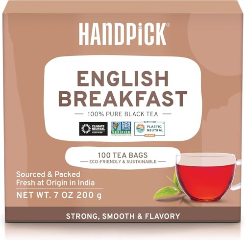 HANDPICK, Englisches Frühstück Schwarzteebeutel (100 Stück) Starker, robuster| Umweltbewusste Teebeutel, Aufbrühen Englischer Frühstücks Tee & Kombucha Tee von HANDPICK