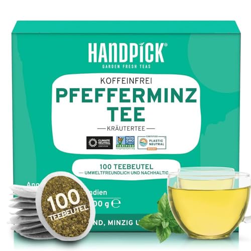 HANDPICK, Pfefferminztee (100 Tee Pfefferminz Beutel) Nicht-GVO, Reine Tee Pfefferminz | Peppermint Tea - Minze, Frischer, Kühler Geschmack | Runde Umweltbewusste Teebeutel | Pfefferminz Tee, von HANDPICK