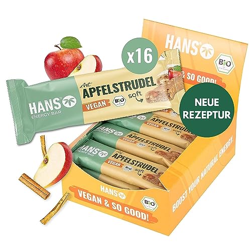 HANS Brainfood - Bio Energieriegel [NEUE Rezeptur] - Vegan | Regionaler Anbau | Ideal für Radsport, Wandern, Sport | Power Riegel ohne Zusatzstoffe | 16 Power Energy Oat Bars - Apfelstrudel-Style von HANS