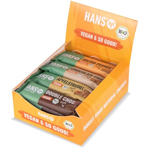 Hans Brainfood - Bio Energieriegel [NEUE Rezeptur] - Vegan | Power Energy Oat Bars - Soft & köstlich | Ohne Zusatzstoffe & Industriezucker | Hanfsamen Riegel 12er Probierbox mit 4 leckere Sorten von HANS