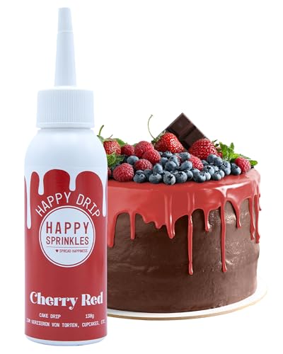 Happy Sprinkles Happy Drip Cherry Red 130g - Lebensmittelfarbe aus Schokolade zum Backen - Ideale Tortendeko - Backzubehör für Kekse, Eis & Kuchen von HAPPY SPRINKLES