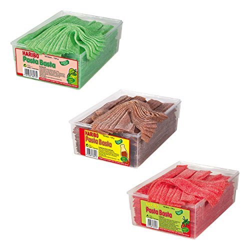 3 Dosen Haribo Pasta Basta Sour Set, 3 Sorten, Gummibärchen, Weingummi, Fruchtgummi, 3 x 1125g von HARIBO