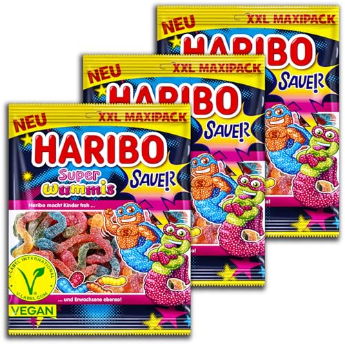 3 er Pack Haribo Super Wummis sauer vegan Maxipack XXL 3 x 340g von HARIBO