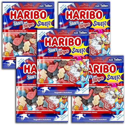 5 er Pack Haribo Stars and Stripes sauer 5x 175g Fruchtgummi von HARIBO