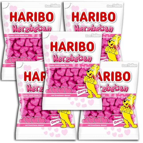 5er Pack Haribo Herzbeben 5 x 160g Schaumzucker mit Kirschgeschmack von HARIBO