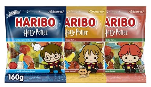 HARIBO Harry Potter Gummibärchen | Limitierte Edition mit Harry, Hermine & Ron | 3x 160g Fruchtgummis | Magischer Snack für Harry Potter Fans von HARIBO