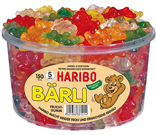 Haribo - Bärli - große Gummibärchen - Fruchtgummi, 150 Stück 1200g in der Runddose von HARIBO