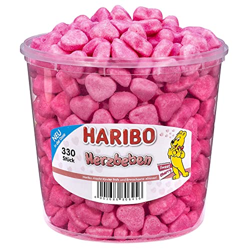 Haribo Herzbeben, Sweet Cherry Schaumzucker mit Kirschgeschmack 330 Stück, 1,2 kg Dose von CandyFrizz Selection