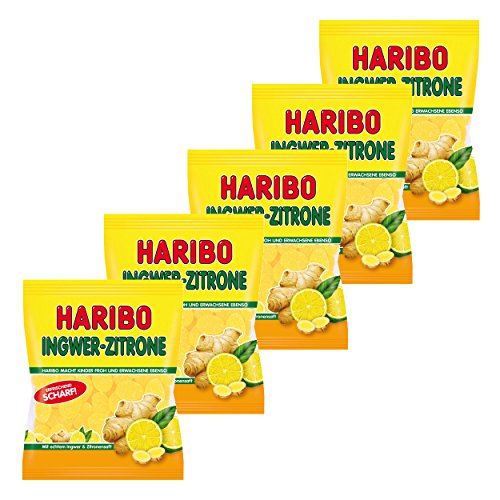 Haribo Ingwer-Zitrone, 5er Pack, Gummibärchen, Weingummi, Fruchtgummi, Im Beutel, Tüte von HARIBO