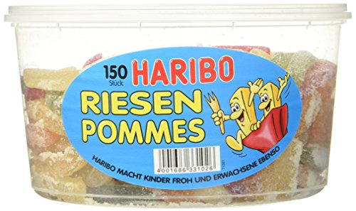 Haribo Riesen Pommes 3 x 150 Stück in Runddose, je 1200g, Fruchtgummi von HARIBO