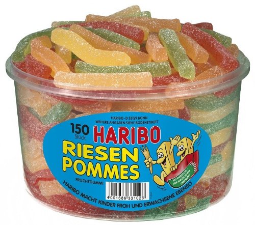 Haribo Riesen Pommes 150 Stück in Runddose 1200g, Fruchtgummi von HARIBO