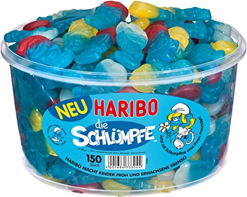 Haribo Schlümpfe Runddose, 3er Pack (3x 1.35kg Dosem, 3x 150 Schlümpfe) von HARIBO