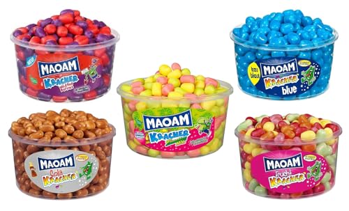 Maoam Kracher 5er Mix mit Wild Red Berry, Cola, Blue, Frucht und Limetten-Mix Krachern von HARIBO