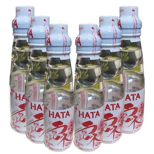 HATA Ramune Sakura (6x200ml): Japanisches Erfrischungsgetränk mit einzigartiger Kohlensäure und Blaubeer-Aroma in Plastikflasche von HATA