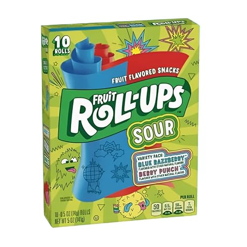 10er Packung FRUIT ROLL-UP SOUR - 141g lecker und angenehm saure Fruchtschlangen - in den Geschmäckern: Blue Razzberry & Berry Punch von HEART FOR CARDS