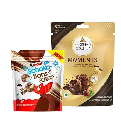 2er Ferrero Set KINDER CRISPY SCHOKO BONS - Mittel 1x67g + leckere FERRERO MOMENTS 1x46g - Knuspriger Schokoriegel mit cremiger Schokoladenfüllung von HEART FOR CARDS