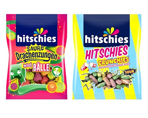 2er Set: Hitschies Crunchies Sour Mix 75g + Saure Drachenzungen Brizzl Bälle 100g | Knusprig, sauer & fruchtig! von HEART FOR CARDS