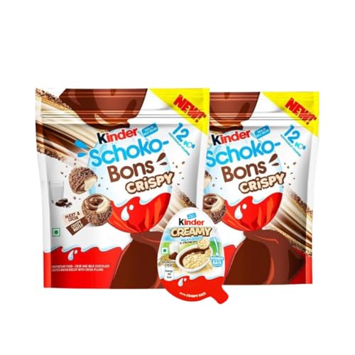 2x Kinder Schoko Bons Crispy 67,2 g + 1 Kinder Creamy 19 g – Knusprige Schokolade für große Freude! von HEART FOR CARDS