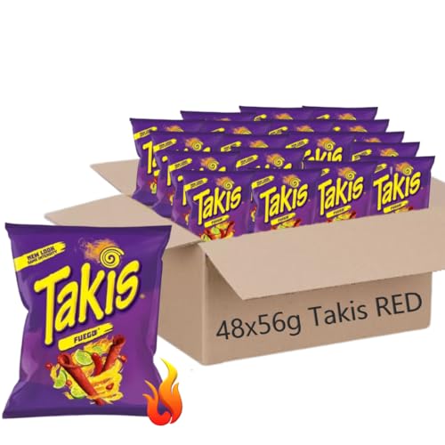 48x56g Takis Chips RED Chips Box - (Pack von 48) je 56g - Chips Grosspackung - RED CHILI & LIME FLAVOUR von HEART FOR CARDS