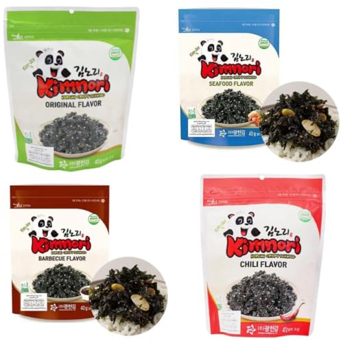 4x 40g Kimnori - Korean Crispy Seaweed Snack Chip- Alle 4 Geschmäcker Original, Seafood, BBQ & Chili - Koreanische Chips aus Seegras - Halal von HEART FOR CARDS