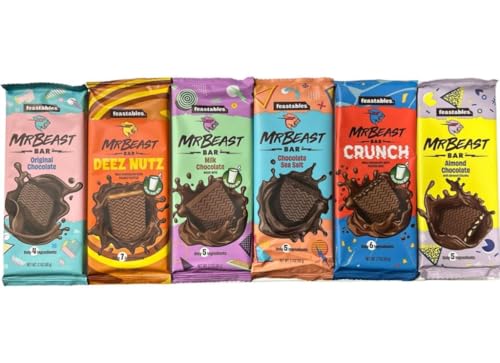 6x Mrbeast Feastables - New Dairy-Free 6 Chocolate Bars - PROBIERPAKET : mindestens 4 Sorten enthalten von HEART FOR CARDS