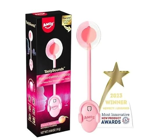 Amos Audio Lollipops | Essbarer Musik-Spaß in verschiedenen Sorten | Süße Überraschung mit einzigartigem Erlebnis (2x12x16g, Peach Recordable) von HEART FOR CARDS