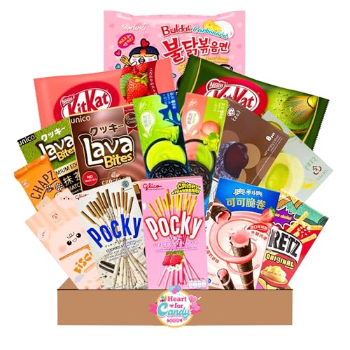 Asiatische Süßigkeiten Mix | Japanische, Koreanische & Chinesische Snacks | 20-teiliges Set | Beliebte Trendprodukte aus Asien | Geschenkbox mit Mochi, Pocky & mehr von HEART FOR CARDS