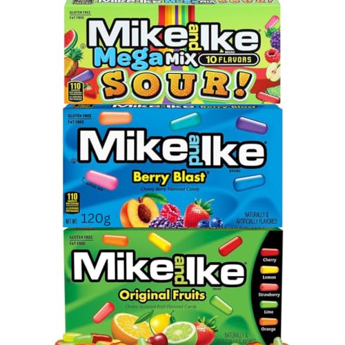 Mike and Ike TRIO - 2x141g + 1x120g american Kaubonbon's in den Geschmäckern Berry Blast,Original Fruits + SOUR! & 10 Flavours von HEART FOR CARDS