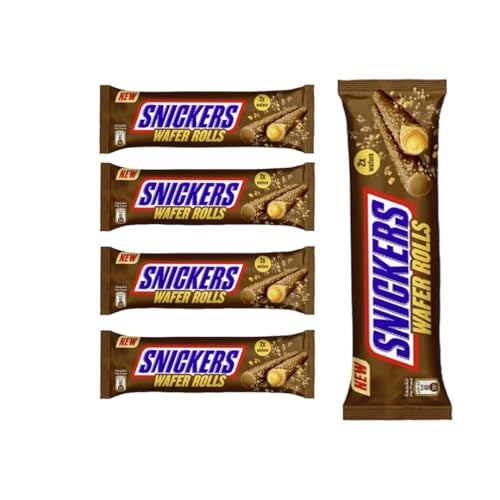 New Snickers Chocolate Wafer Rolls | 5 x 24g | Knusprige Waffel mit Schokolade, Erdnüssen & Karamell | Perfekt für unterwegs von HEART FOR CARDS