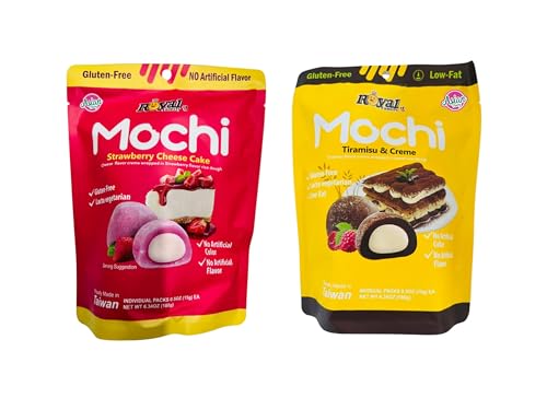 Royal Family Mochi 2er-Set | Tiramisu und Crème & Strawberry Cheesecake | 2 x 180g | Weicher Reiskuchen mit cremiger Füllung | Perfekt als Dessert & Snack von HEART FOR CARDS