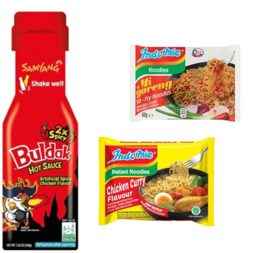 Samyang Buldak Sauce Original 2xSpicy Sauce 200g + 2 x zufällige INDOMIE RAMEN aus der kompletten Indomie Produktpalette (2x Spicy) von HEART FOR CARDS