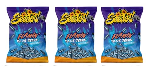 Seedos Sonnenblumenkerne | 3x 100g | High Protein Snack | Natürlich hergestellt | Made in Europe | Geschmacksrichtungen wie Taco, Sour Cream, Hot Chili Lime & viel mehr (3x 100g, Flamin' Blue Seeds) von HEART FOR CARDS