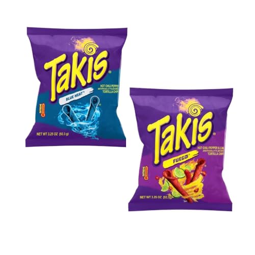 Takis Doppelpack: 2x 92g - 1 BLUE HEAT 92g + 1 FUEGO 92g - Takis Chips Bundle von HEART FOR CARDS