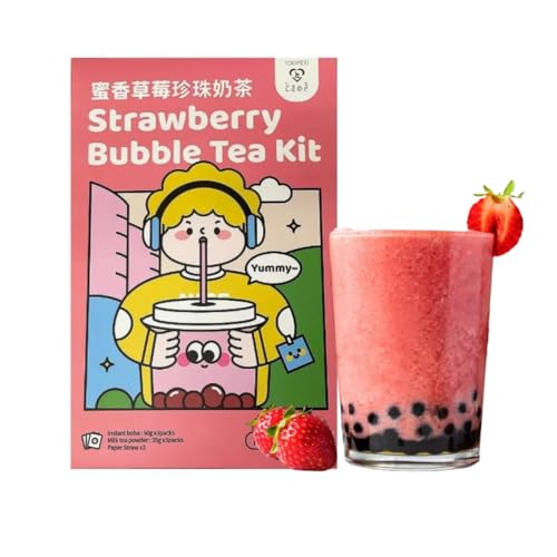 Tokimeki Bubble Tea Kit 255g | Einfach zu Hause zubereiten | Heiß oder kalt genießen perfekt zum Entspannen (Strawberry) von HEART FOR CARDS