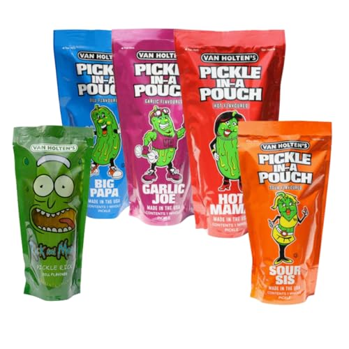 Van Holten's Pickle-in-a-Pouch 5er Mix – Pickle Rick, Sour Sis, Hot Mama, Garlic Joe & Big Papa – Würzige und saure Gurkenvielfalt im Beutel von HEART FOR CARDS