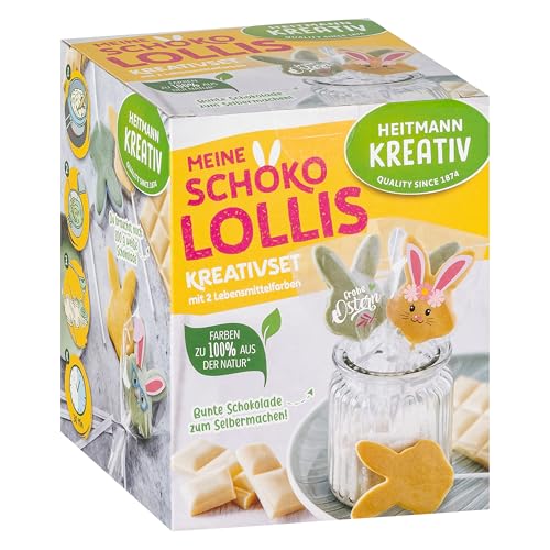 HEITMANN KREATIV - Schoko Lollis - mit Pulverfarben auf Pflanzenbasis - gelb und grün - DIY-Set - Ostern von HEITMANN KREATIV