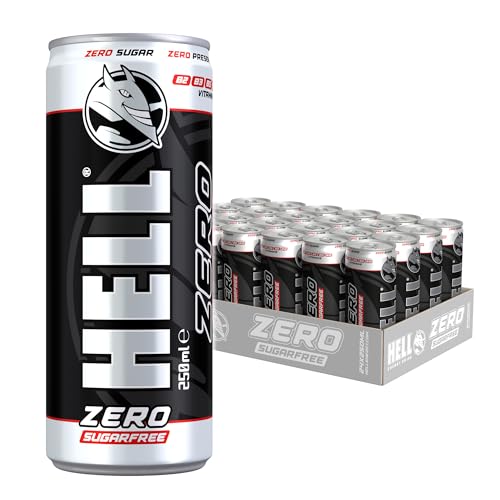 HELL Energy Drink Zero | zuckerfrei | 24 x 250 ml Dosen Multipack | 32 mg/100 ml Koffein | enthält Vitamine B2 B3 B5 B6 B12 | Konservierungsstofffrei | vegan | reduziert Müdigkeit und steigert die von HELL ENERGY