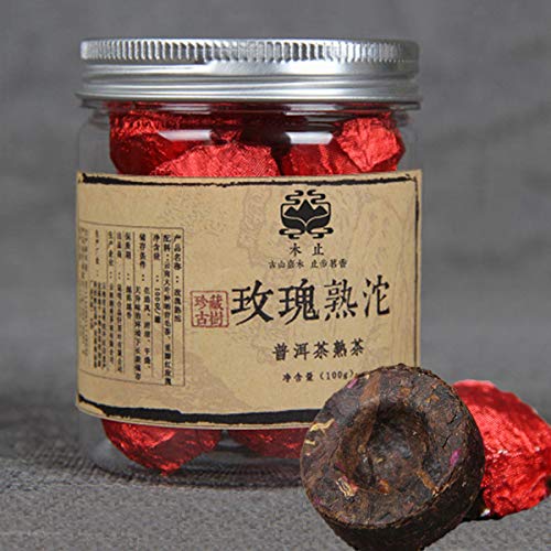 HELLOYOUNG 100g natürlicher Yunnan Mini-Rosentee (in Dose) – handgemachte Rose – duftender reifer Pu-Erh-Tee mit intensivem Rosengeschmack einem weichen und süßen Nachgeschmack von HELLOYOUNG